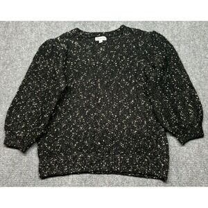 Calvin Klein Jeans Sweater Womens XL Black White Round Neck Puff Long Sleeve